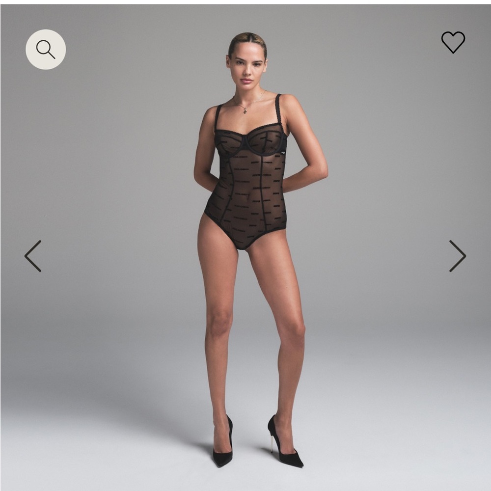 SKIMS X DOLCE & GABBANA - ULTRA FINE MESH LOGO BRIEF BODYSUIT